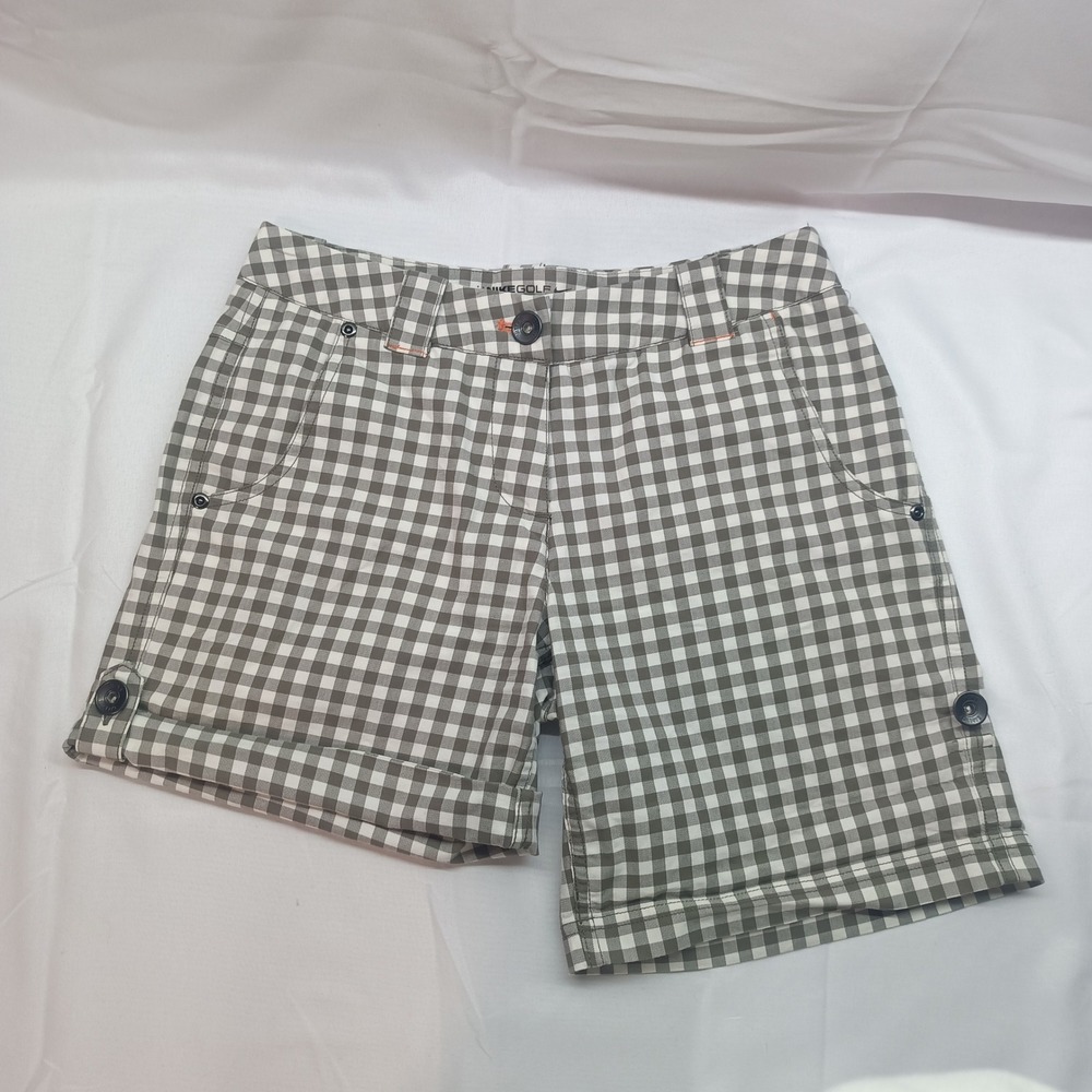 Nike Golf Dri-FIT Gingham Shorts Womens 2 Olive Green White Check Performance
